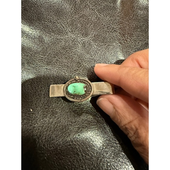 Vintage Southwestern Sterling Silver Turquoise Tie Clip Western Mens Accessory